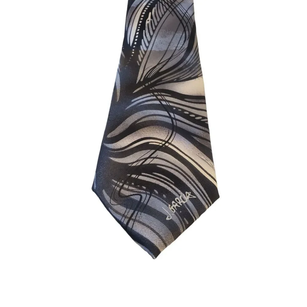 J Garcia 'Riptide'‎  Neck Tie Mens Black Gray Abstract Collectors Edition Silk
